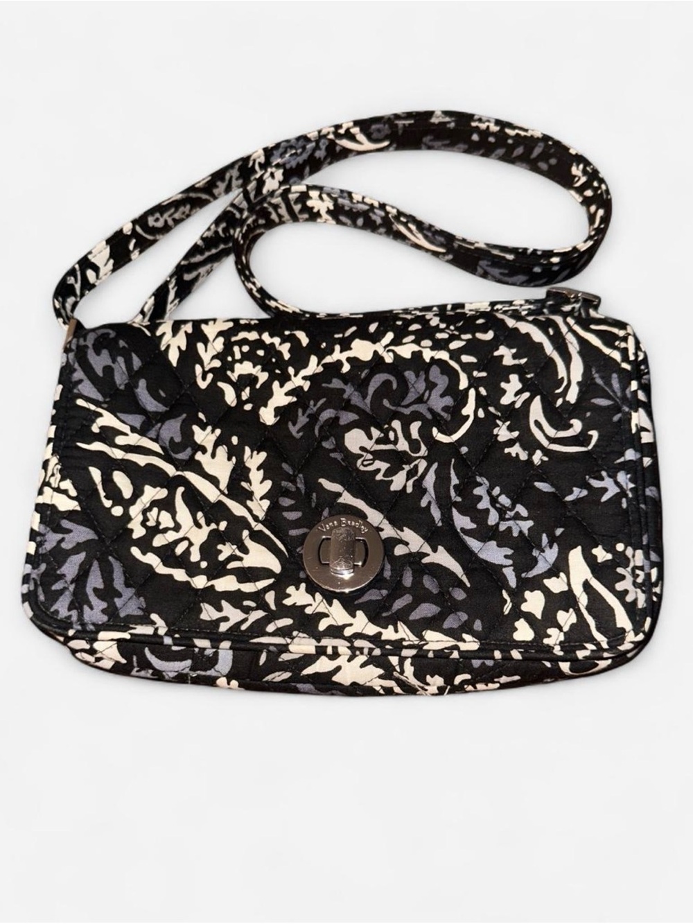 Vera Bradley Black & Cream Quilted Crossbody with Floral Motif